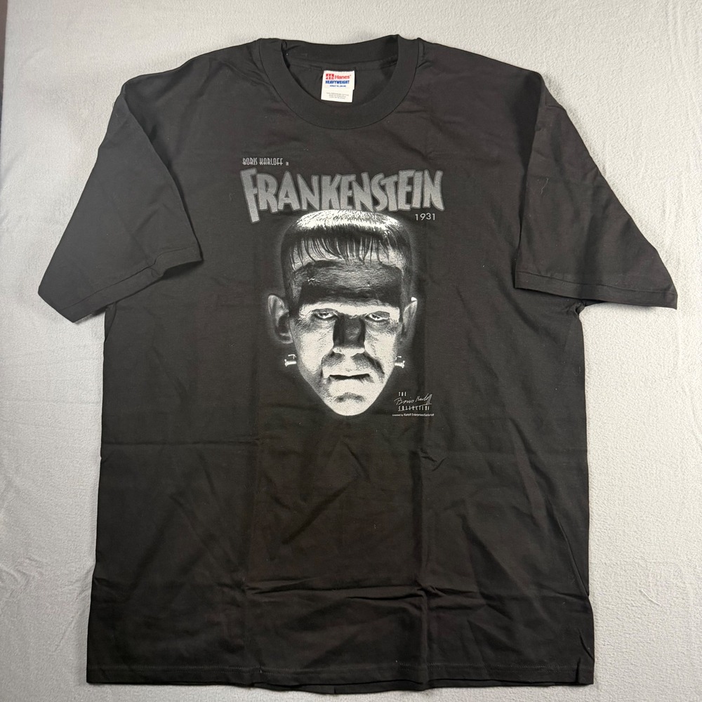 VTG Hanes Frankenstein Boris Karloff Collection Graphic T-Shirt Mens XL Black